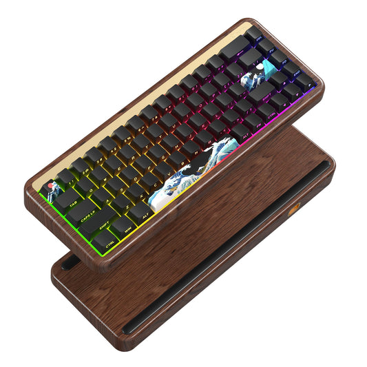 XVX M68 60% Mechanical Keyboard with Walnut Wooden Case, Gasket-Mounted Retro Gaming, Pre-lubed POM Switches, Hot Swappable Custom Wired, RGB Backlit, Cherry Profile