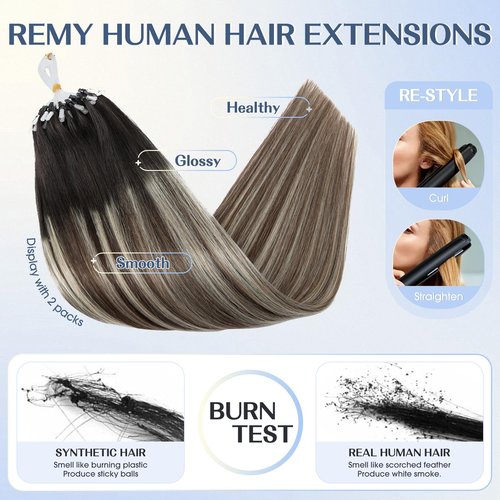 Hairro Microlink Hair Extensions For Women Remy Human Hair Bead In Pre Bonded Cold Fusion Keratin Glue Stick I Tip 20 Inch 50g 50 Strands #1BT4P60