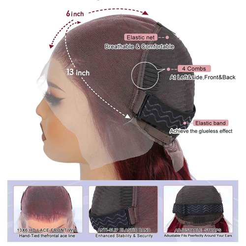 GOFWARD 20 Inch 99j Burgundy 13x6 Body Wave Lace Front Wigs Human Hair 200% Density Glueless HD Transparent Lace Frontal Wigs Human Hair Pre Plucked With Baby Hair Burgundy Wine Red Wigs For Women