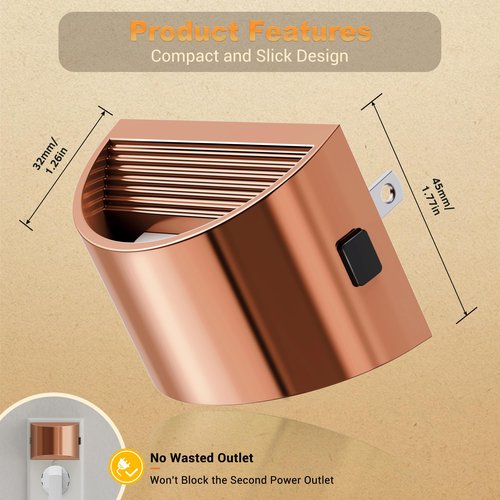 JandCase LED Night Lights Plug into Wall, 2 Pack Rose Gold Modern Night Lights, Dusk to Dawn Sensor Nightlight,0-100LM Brightness Adjustable, 3000K Soft White