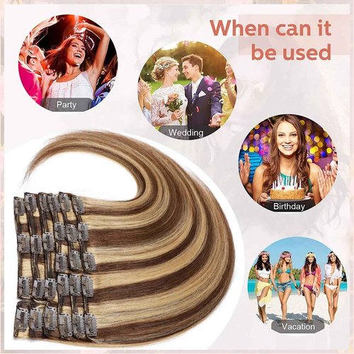 Clip In Hair Extensions Real Human Hair, Remy Human Hair Extensions 12PCS Long Soft Natural Hair piece 14-28 Inch Straight Hair Extension for Women(180g-250g 4# Medium Brown)