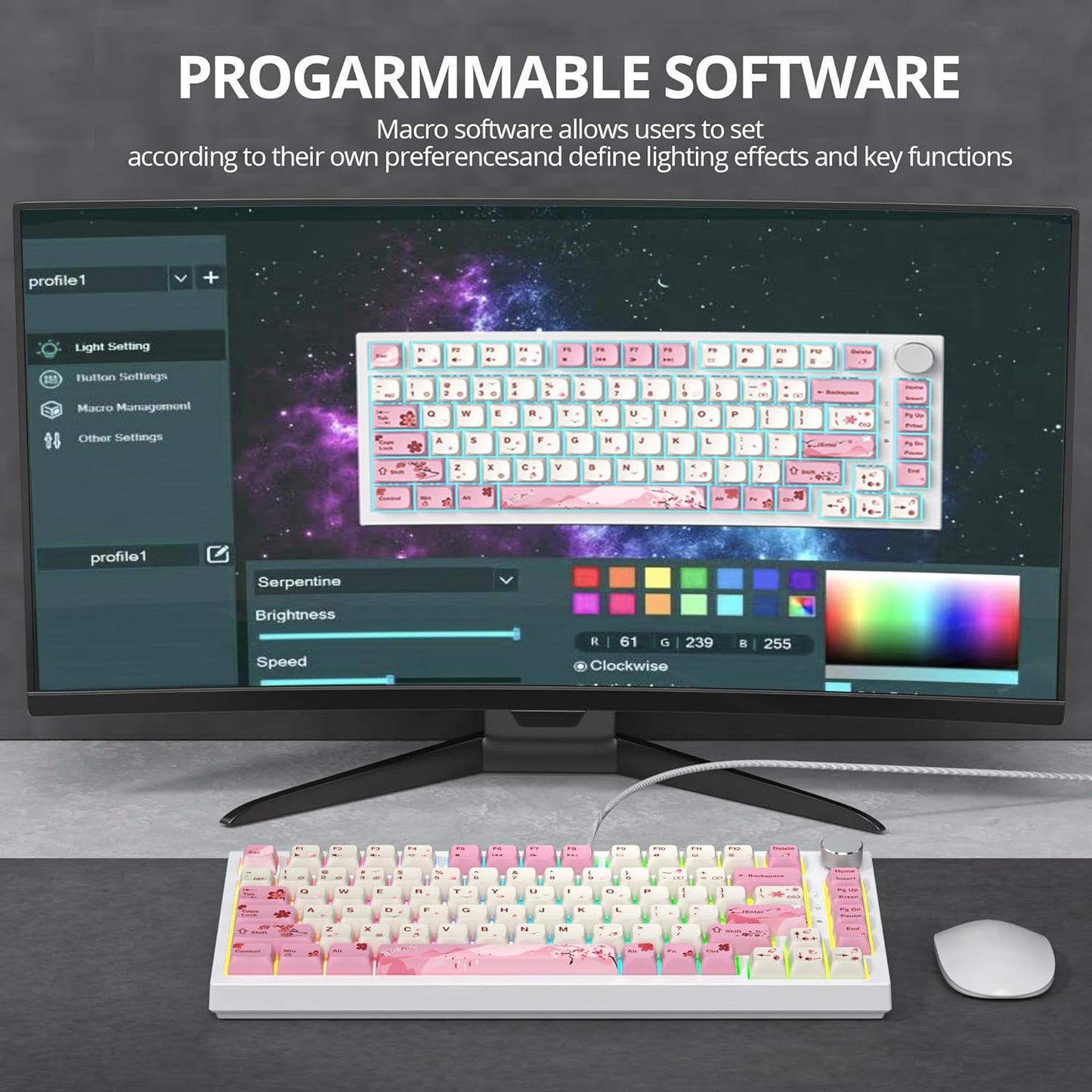 75% TKL Wired Mechanical Keyboard,RGB Backlit Gasket Mount 82 Key Hot Swappable Custom Linear Red Switch Gaming Keyboard with Volume Knob & PBT Keycaps (82 White Earth)