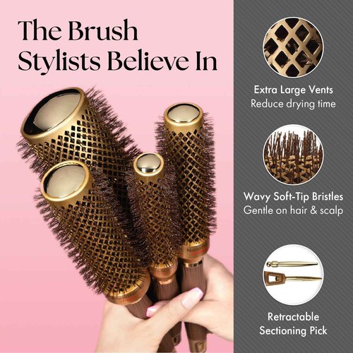 Olivia Garden NanoThermic Ceramic + Ion Speed XL Round Thermal Hair Brush - Not Electrical - Professional Blowout Brush for Normal to Thick Hair - NTXL-BOX01: XL54, XL44, XL34, XL24