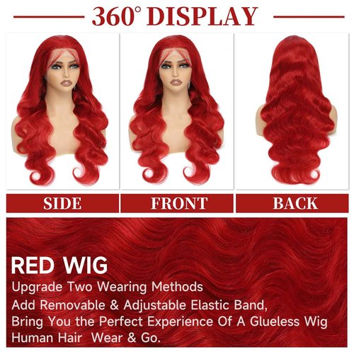 Cloudeer 28 Inch Red Human Hair Lace Front Wigs 13x4 Red Body Wave Lace Front Wigs Human Hair Pre Plucked Red Wig Human Hair 200 Density HD Lace Frontal Wigs Human Hair