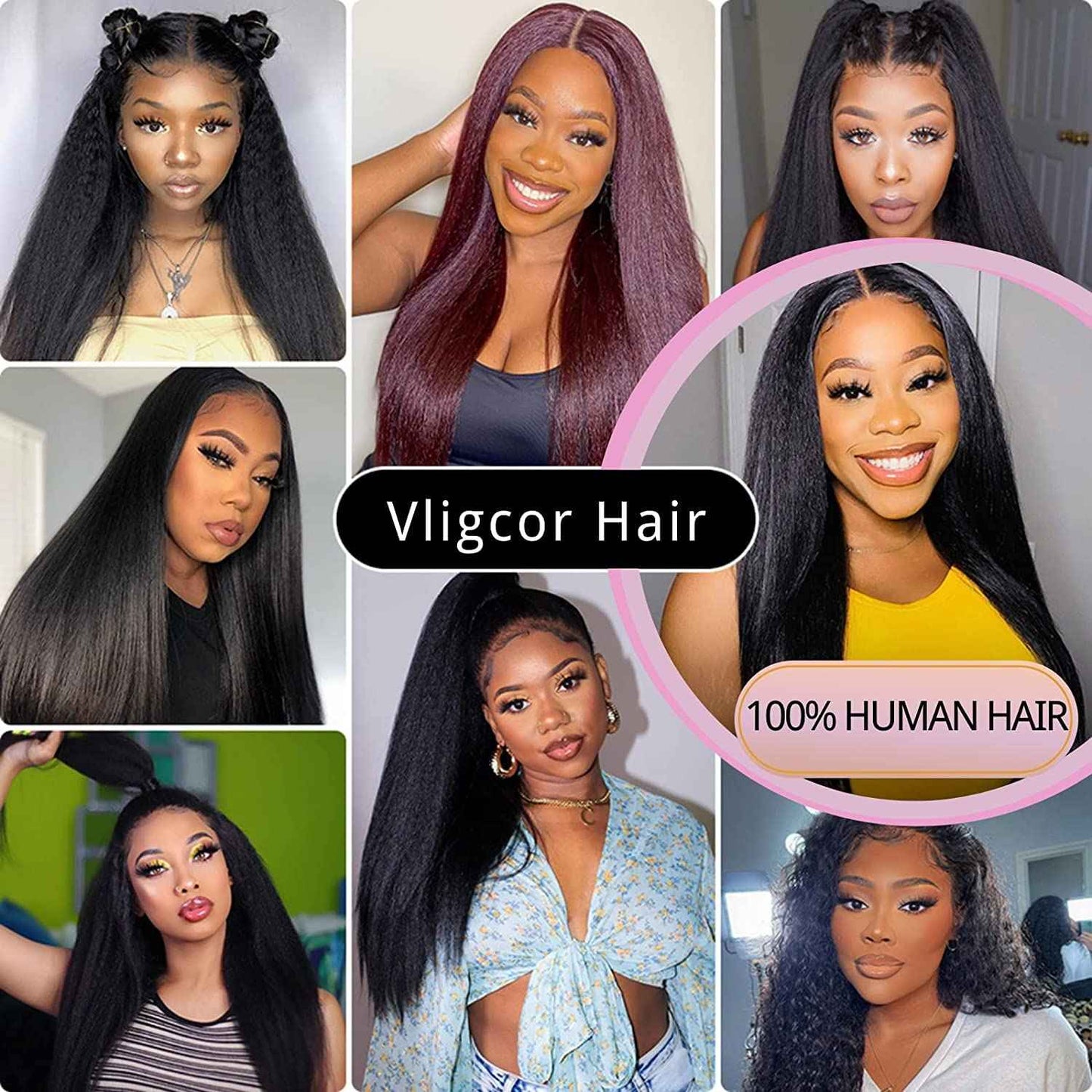Kinky Straight Human Hair 1Bundles 20Inch Yaki Straight Human Hair Extensions 100% Unprocessed Brazilian Virgin Kinky Straight Human Hair For Black Women Natural Black (20Inch, 1 Bundles)