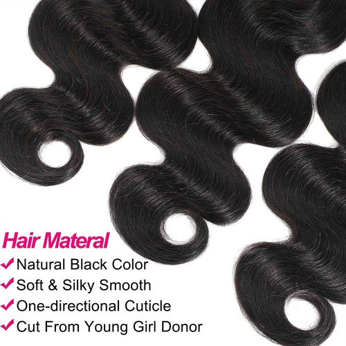 Ruola 15A Human Hair Bundles 14 16 18 Inch 100% Unprocessed Brazilian Virgin Hair Glossy Quick Weave Body Wave 3 Bundles Deals Natural Black Extensions