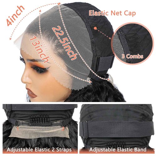 UREMY Burmese Curly Human Hair Wig with Bouncy End, 13x4 Lace Front Bouncy Curly Wigs Human Hair, Water Wave Blend Curly 100% Brazilian Human Hair, Pre Plucked Transparent Lace Natural Color 18 Inch