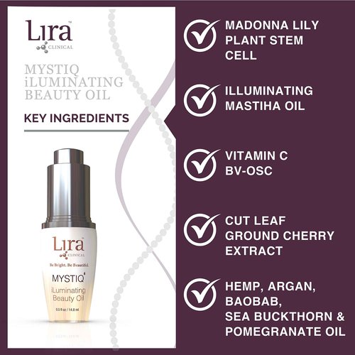 Lira Clinical MYSTIQ iLuminating Beauty Oil - Vitamin C Face Oil with Plant Stem Cell Extract - Hydrates Skin with Argan, Baobab with Antioxidants - Facial Drops for Daily Skincare Routine - 0.5 Oz