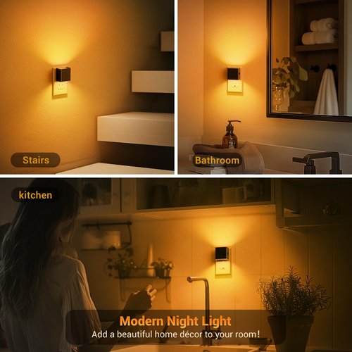 JandCase Night Light, Automatic Night Lights Plug into Wall, 2 Pack Modern Night Lights with Auto Light Sensor, Amber Brightness Adjustable Nightlight for Kids Bathroom Hallway Kitchen Bedroom Decor