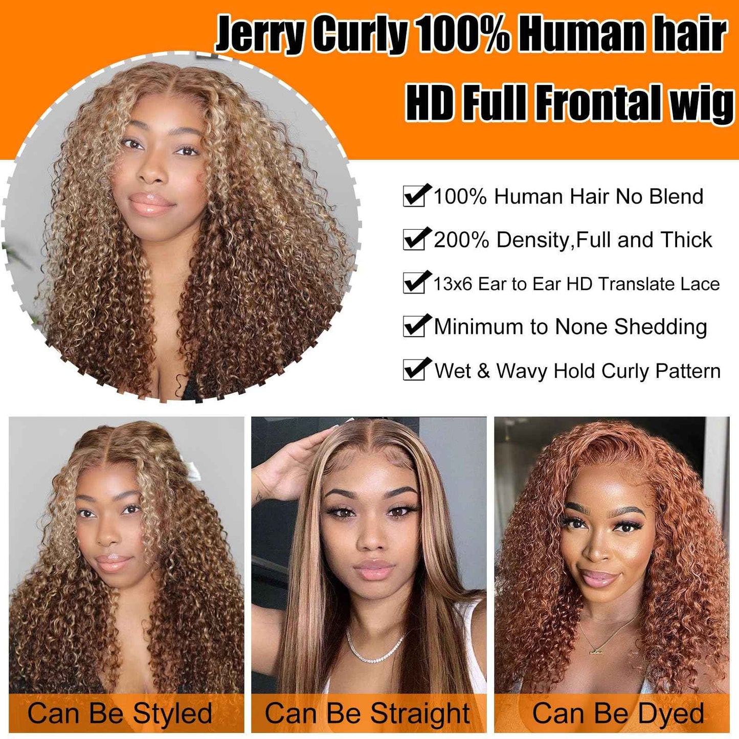 200 Density Honey Blonde Wig Human Hair 13x6 Deep Wave HD Transparent Lace Front Wigs Human Hair Pre Plucked 4/27 Highlight Ombre Jerry Curly Wet And Wavy 100% Human Hair Wigs For Black Women 28 inch