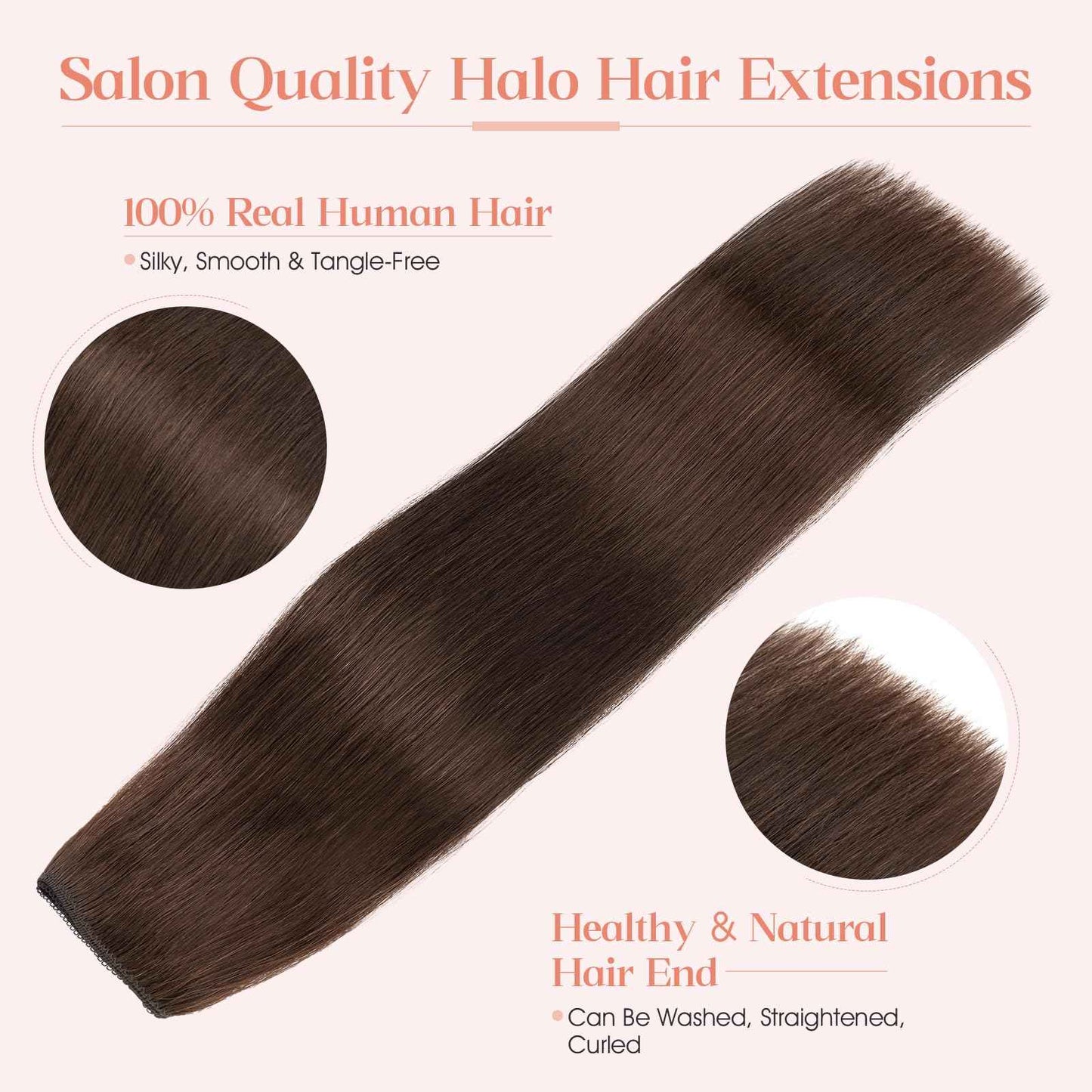 Hairro Wire Hair Extensions Human Hair, Fish Line Invisible Adjustable & Clips in Extensions Straight, 100% Real Hairpieces Seamless Blending for Women, 18 Inch 80g Dark Brown