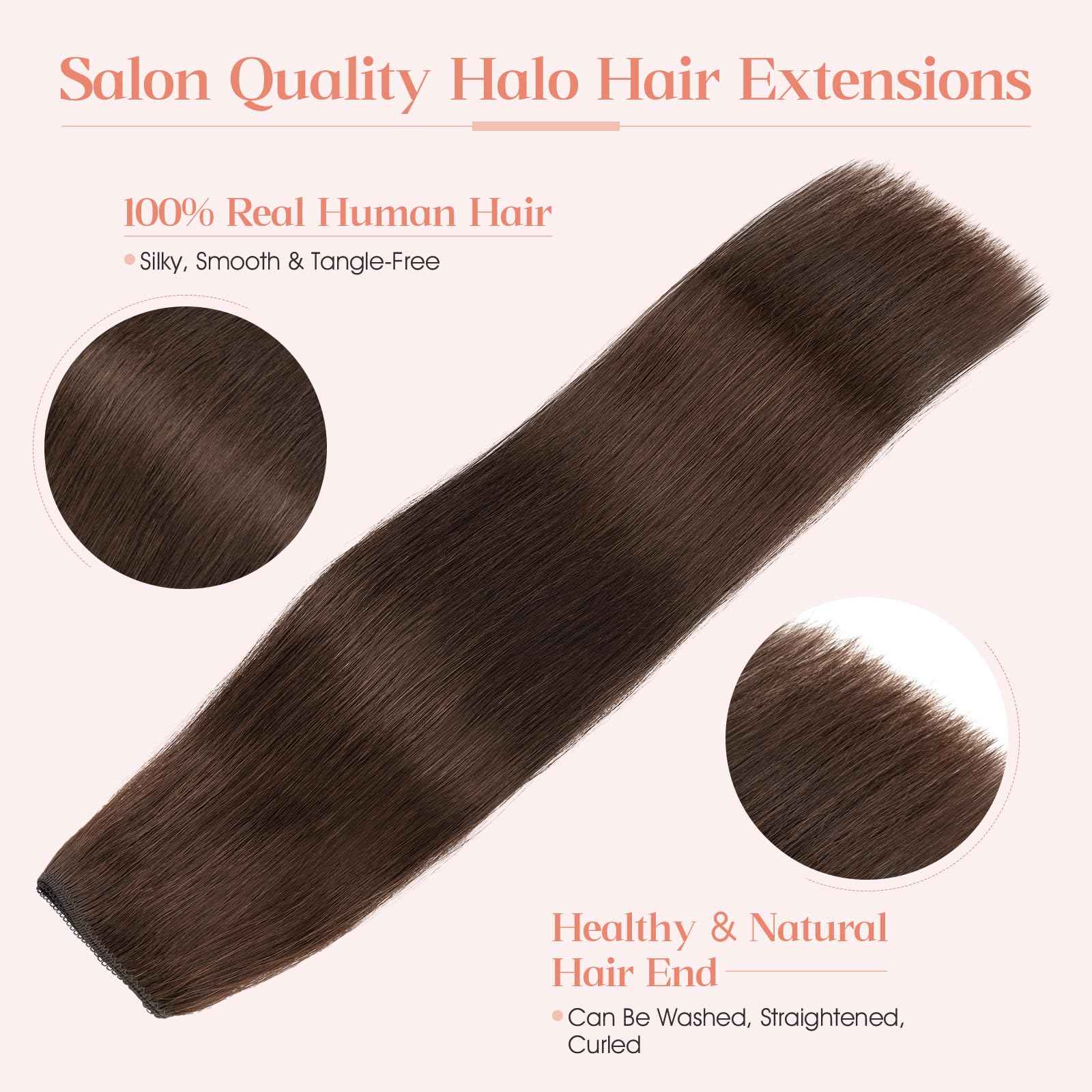 Hairro Wire Hair Extensions Human Hair, Fish Line Invisible Adjustable & Clips in Extensions Straight, 100% Real Hairpieces Seamless Blending for Women, 18 Inch 80g Dark Brown