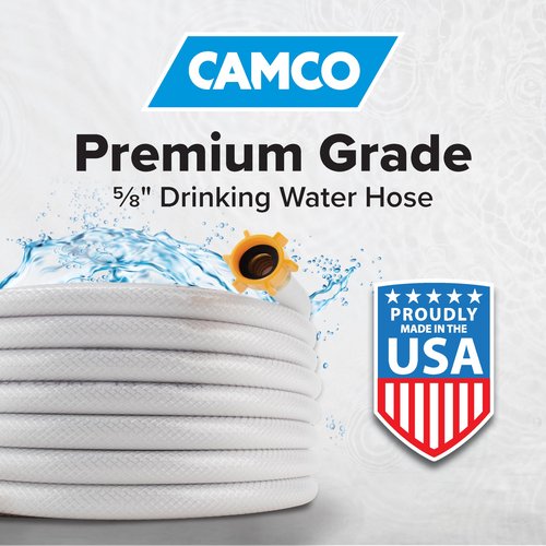 Camco TastePURE 50’ Camper/RV Drinking Water Hose | Certified Drinking Water Safe | Features Reinforced PVC Design w/Brass Fittings & Swivel Female Connector | 5/8-Inch ID (22793) (Pack of 2)