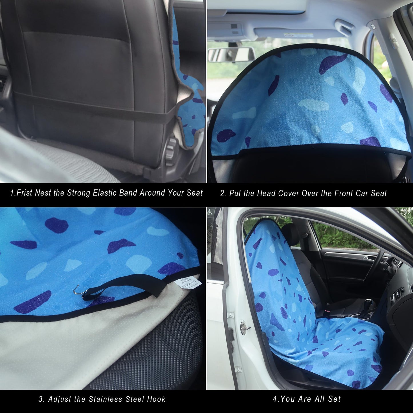 LoyaGour Car Seat Cover Protector Front Seats,for Gym Workout,Running,Swimming,Beach and Hiking,Waterproof Sweat Towel Bucket Seat Covers for Cars SUV Trucks (Blue Marbling, 1Pcs)