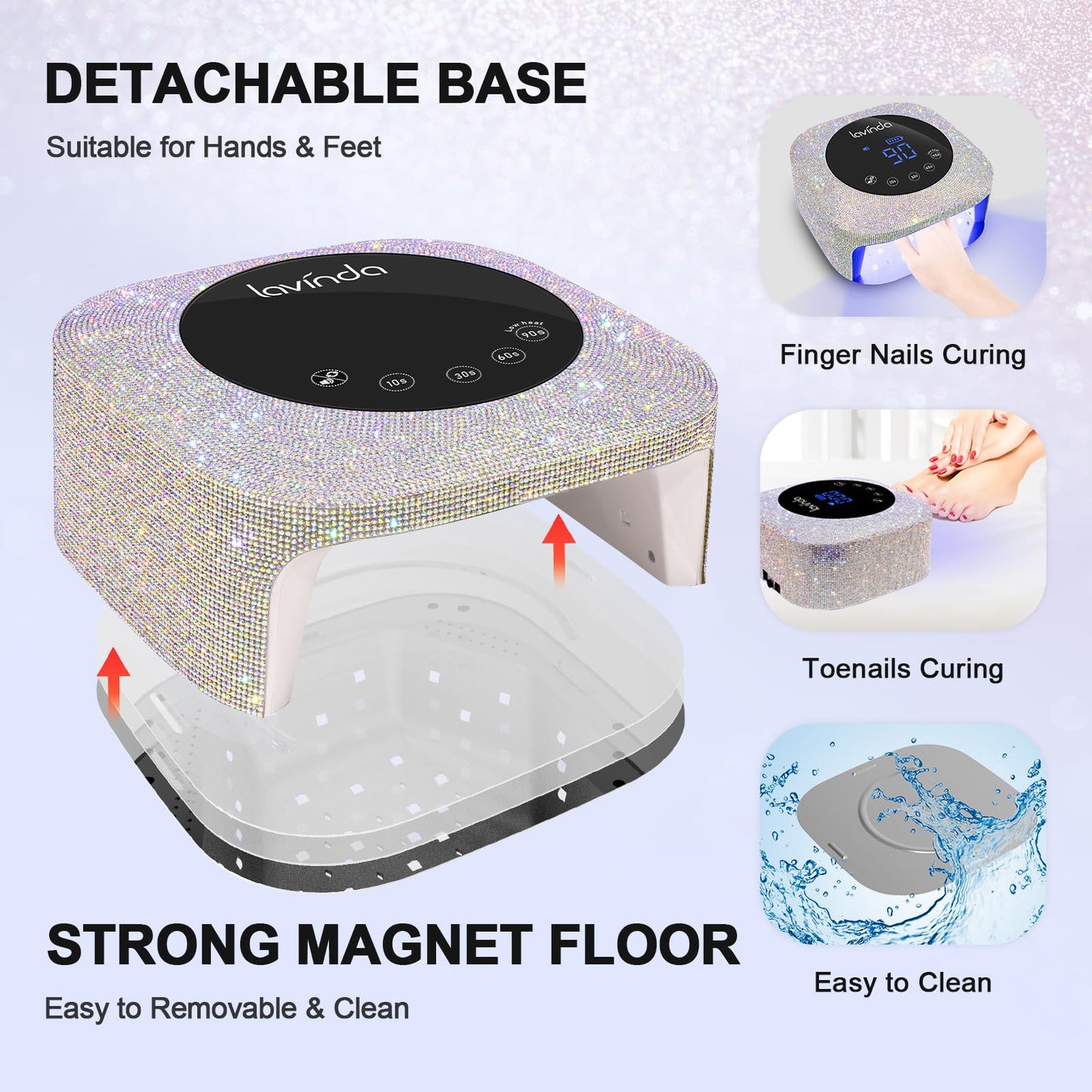 Lavinda UV LED Nail Lamp, 54W Rechargeable Cordless Nail Lamp Nail Dryer Gel Polish UV Nail Light with 4 Timer Setting, Professional Quick Dry Curing Lamp with Display Auto Sensor for Salon & Home