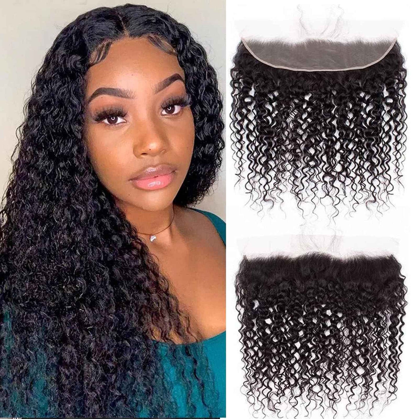 13x 4 Kinky Curly Human Hair 13x4 Full Lace Frontal Closure Free Part Ear to Ear 20 Inch Naturl Black Bleached Knots Natural Black 180% Density (13x 4 Kinky Curly, 20 inch)