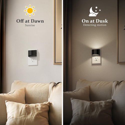 JandCase Night Light, Automatic Night Lights Plug into Wall,2 Pack Dusk to Dawn Sensor Nightlight, 5000K Brightness Adjustable Nightlight for Kids Bedroom Hallway Kitchen Decor