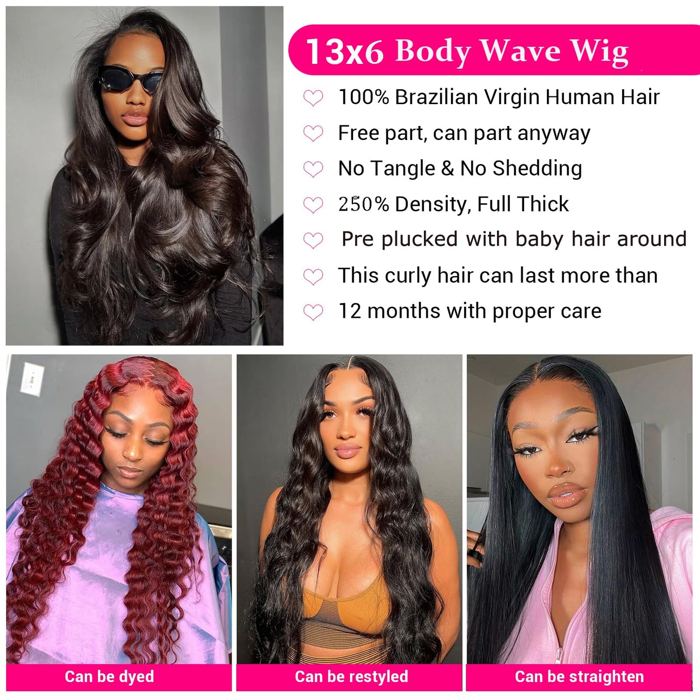 13x6 HD Frontal Wig 250 Density HD Lace Front Wigs Human Hair Pre Plucked with Baby Hair Brazilian Virgin Hair Glueless Body Wave Wig 24 Inch Transparent Lace Front Wigs Human Hair Natural Black