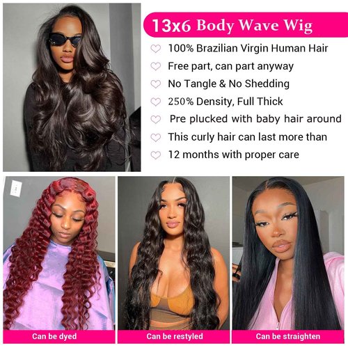 13x6 HD Frontal Wig 250 Density HD Lace Front Wigs Human Hair Pre Plucked with Baby Hair Brazilian Virgin Hair Glueless Body Wave Wig 20 Inch Transparent Lace Front Wigs Human Hair Natural Black