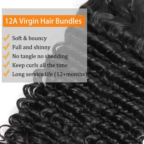 Chikamlty Deep Wave Bundles Human Hair 16 18 20 Inch Deep Curly Bundles 12A Grade 100% Unprocessed Brazilian Virgin Hair Wet and Wavy Bundles Double Weft Natural Black Color