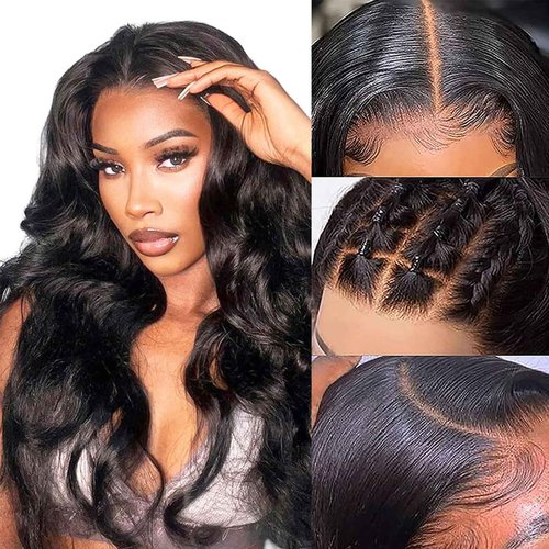 IVYJOYNA Natural Black 22 Inch 13x4 200 Density Lace Front Wigs Human Hair Body Wave HD Transparent Pre Plucked Frontal Wigs Human Hair Curly Glueless Wigs Human Hair Wig for Women