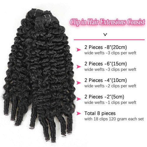 Mihugass Burmese Curly Clip in Hair Extensions #1B Natural Black Color Curly Clip ins For Women Brazilian Virgin Clip on Hair(22inch,#1B)