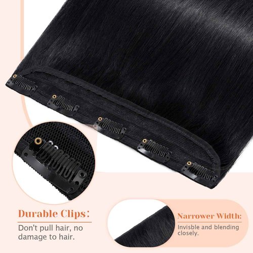 TESSHAIR 5 Clip One Piece Clip in Hair Extensions Real Human Hair 22 Inch Human Hair Clip in Extensions Jet Black 3/4 Full Head Hair Extensions Clip ins Straight 55g