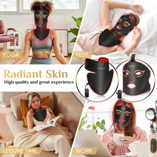 Onisdin Red Light Therapy Mask Set, Five-Level Brightness Adjustment for Face and Neck, 630nm Infrared Light + 850nm Near-Infrared LED Therapy Phototherapy, Portable Mask with Power Storage, Black