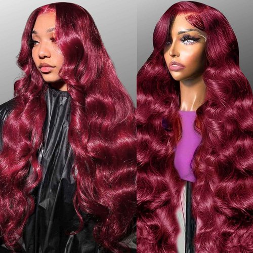 MAKATI 26 Inch 99j Burgundy Lace Front Wigs Human Hair 13x6 HD Transparent Burgundy Wig Human Hair Pre Plucked Body Wave Lace Front Wigs for Black Women