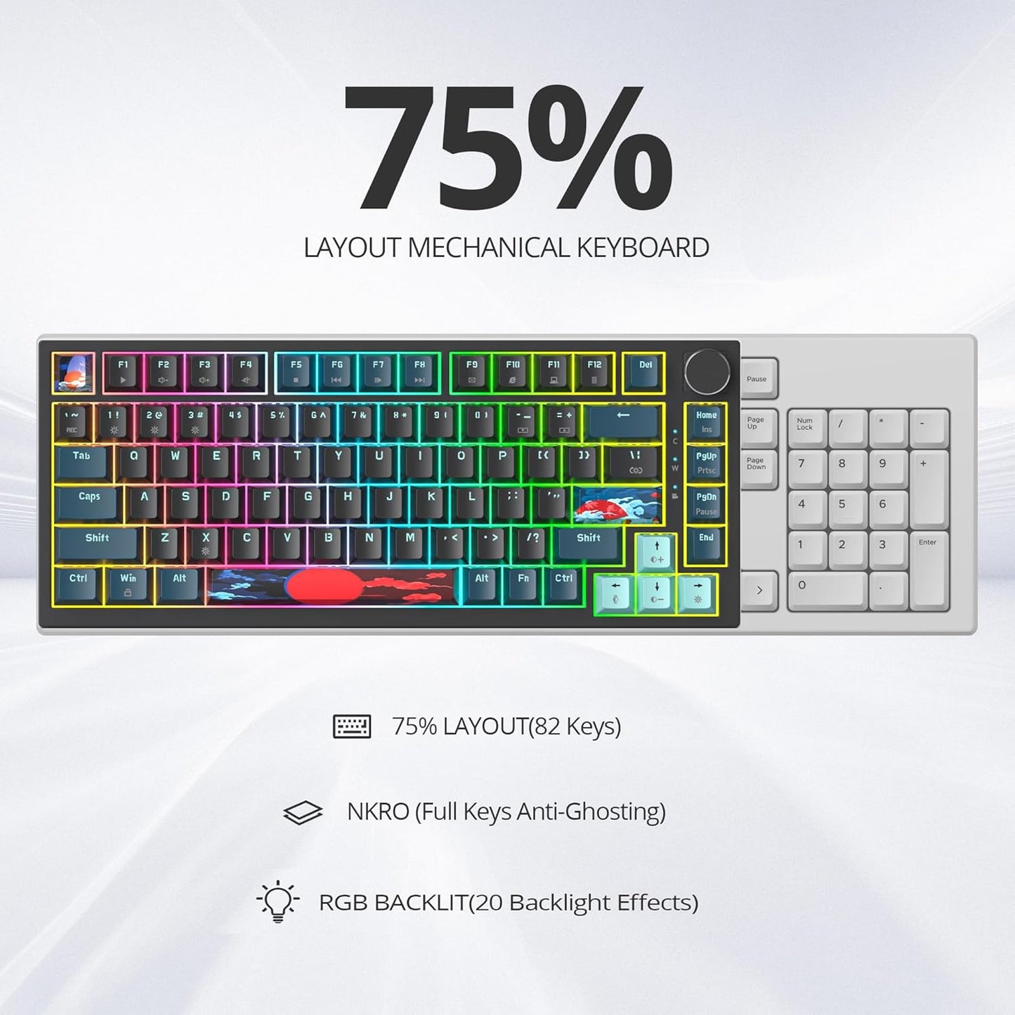 75% TKL Wired Mechanical Keyboard,RGB Backlit Gasket Mount 82 Key Hot Swappable Custom Linear Red Switch Gaming Keyboard with Volume Knob & PBT Keycaps (82 Shoko)