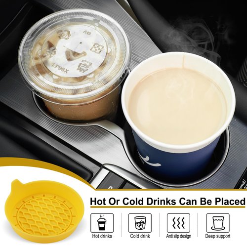 SINGARO Car Cup Holder Coaster, Silicone Cup Holder Insert, Universal Non-Slip Cup Holders, Car Accessories Interior for Women and Man 4 Pack Yellow
