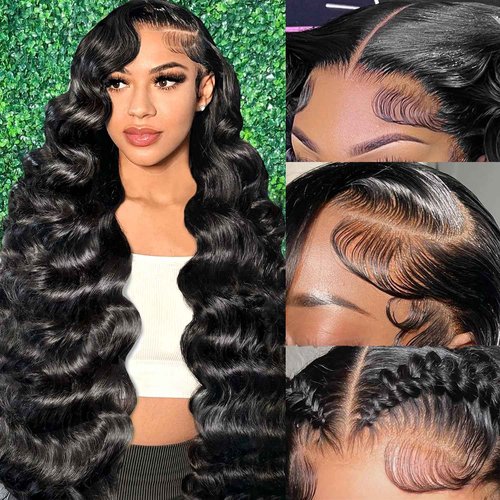 Smabuity 13x6 Body Wave Lace Front Wigs Human Hair Pre Plucked, 180% Density HD Transparent Glueless Lace Frontal Wigs with Baby Hair for Women, 26 Inch