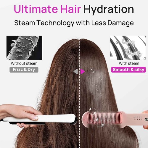 Aniekin 3 in 1 Steam Hair Straightener Brush, 4 Temp Settings & Steam Reduces Damage, Nourishes Hair, and Expedites Straightening, Dual Voltage, Professional Styling Tools