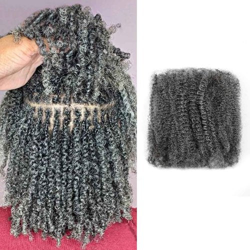 Pre-sretched Afro Kinkys Bulk Human Hair Human Hair for Locs/Twists/Braids/Repair Locs Afro Kinky Curly Bulk Can Bleach And Dye(#SALT&PEPPER,18inch 50g)