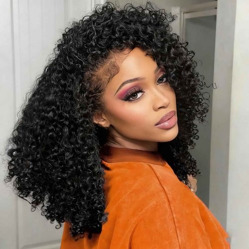 Prtyopp Kinky Curly Half Wig Human Hair Curly 3 In 1 Glueless Drawstring Seamless Flip 20 Inch Half Wigs Headband Wig for Women Beginner Friendly 200 Density
