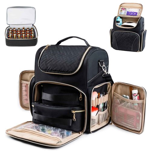 ELCUPA Nail Polish Organizer Holds 48 Bottles and a Nail Lamp, Nail Tech Storage Case Large Nail Polish Bag with 2 Removable Boxes and Tools Storage Pockets