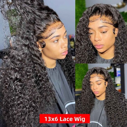 Nakkia 26 Inch Deep Wave Lace Front Wigs Human Hair 13x6 HD Transparent Lace Frontal Wig 180% Density Deep Curly Wet and Wavy Human Hair Pre Plucked Glueless Wigs for Women Natural Color