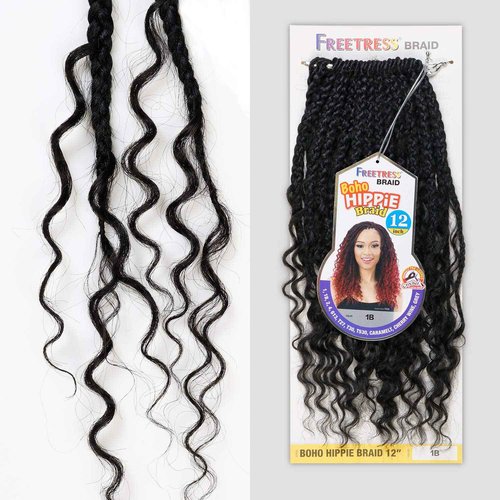 FreeTress Crochet Braids Boho Hippie Braid 12" (5-PACK, 1B)