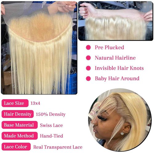 CYSDRH 13x4 Honey Blonde 613 Transparent Lace Frontal Only Human Hair Silky Straight Lace Front Human Hair Invisible Small Hair Knots - 18 Inch Honey Blonde 613 Frontal