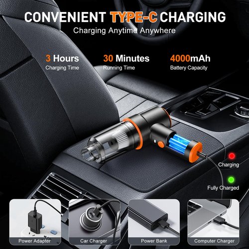 KMM Handheld Car Vacuum Cleaner, 11000PA Vacuum Cleaner & Air Duster, 120W High Power Vacuum Portable Cordless, Hand Held Vacuum Rechargeable with Multi-Nozzles & LED Light for Home, Car, Office