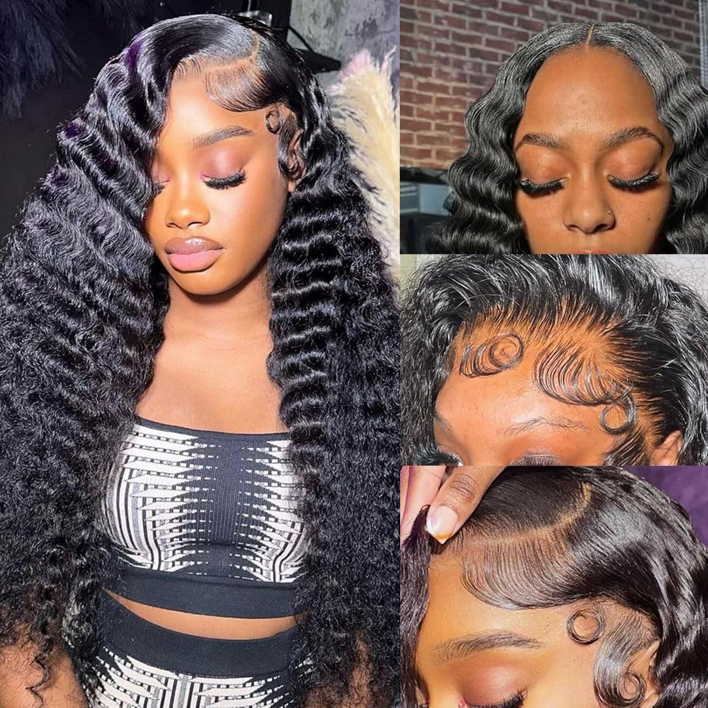 Karlami 5X5 Deep Wave Lace Front Wigs Human Hair Wet and Wavy Human Hair HD Lace Closure Wigs Glueless Wigs Human Hair Pre Plucked 180% Density Wig (5X5 Black, 22 inch, Deep Curly)