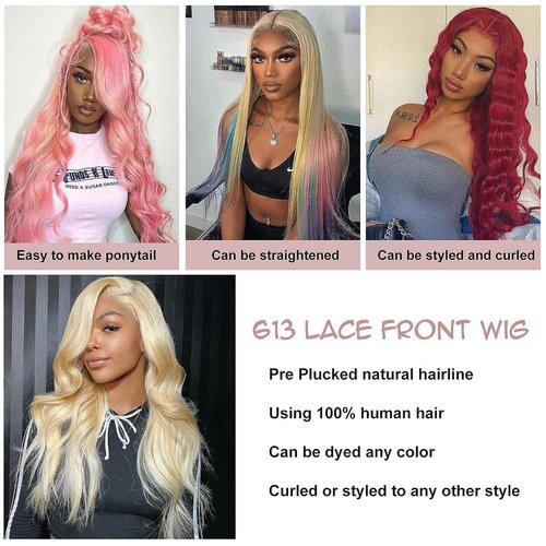 Xsilu 613 13x6 Lace Front Wig Human Hair Body Wave Blonde Wig Human Hair 613 HD Lace Frontal Wig Blonde Lace Front Wigs Human Hair 200% Density 26inch