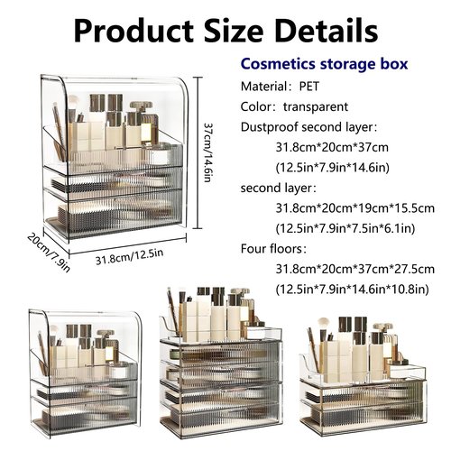 DASITON Clear Cover Dustproof Three layers Storage Box,Makeup Brush Holder,Large Capacity Desktop Storage Box with Drawer,for Beauty Products,Perfume,Jewelry,Nail Polish