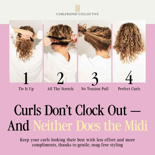 Curlfriend Collective Onyx Midi Curly Hair Silk Scrunchies for Women, Black | 22 Momme Mulberry Silk Hair Ties for Curly, Coily, and Wavy Hair - Black, Pack of 4