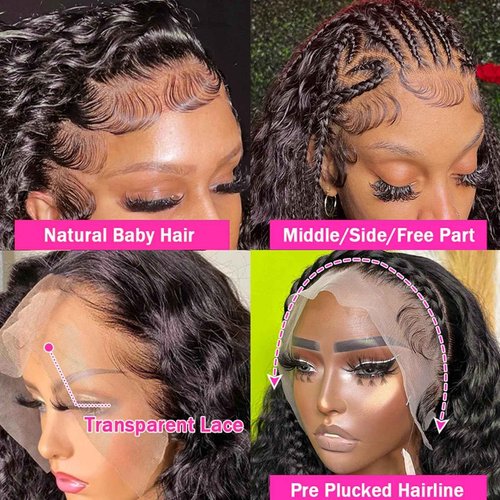 Tyiu 12 Inch Deep Wave Lace Front Wigs Human Hair Wigs for Women 13x6 Deep Curly Lace Frontal Wigs 250 Density HD Lace Front Wigs Human Hair Pre Plucked with Baby Hair