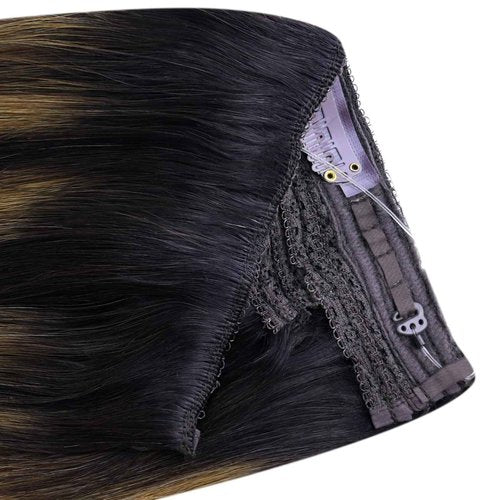 YoungSee Wire Hair Extensions Balayage Wire Hair Extensions Real Human Hair Ombre Fish Line Extensions Dark Brown Roots to Medium Brown with Blonde Dyable Remy Hair 14Inch 80G