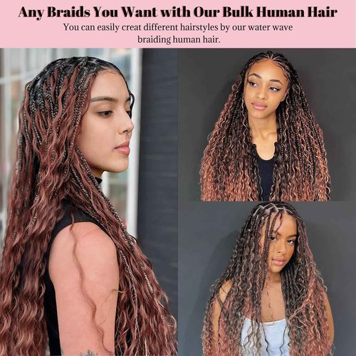 Belaved Ombre Human Braiding Hair 1B/30 Deep Water Wave Braiding Hair 2 Bundles Highlight Curly Bulk Human Hair Extensions for Boho Braids100g 30 Inch Balayage Knotless