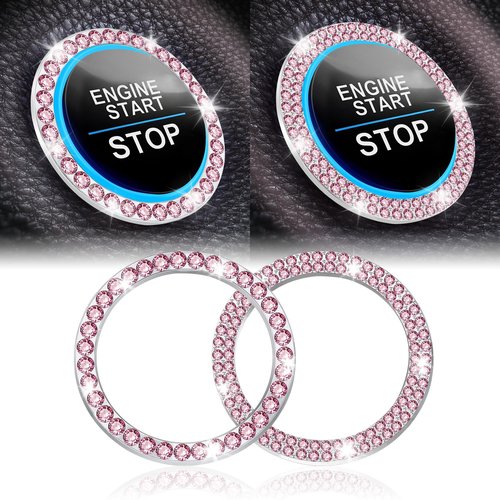 LivTee 2 PCS Crystal Combinatorial Rhinestone Car Engine Start Decoration Ring, Push to Start Button Cover Sticker, Bling Car Interior Accessories for Women, Automotive Decals, Pink
