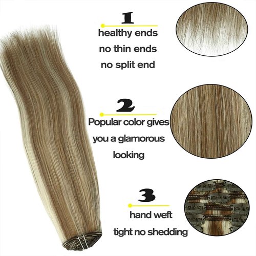 HUAYI Dirty Blonde Mixed Platinum Blonde 120g 7Pcs Clip In Hair Extensions Human Hair Double Weft Thick End For Full Head No Tangle No Shedding Silky Straight Balayage Hair（18P60#18"）
