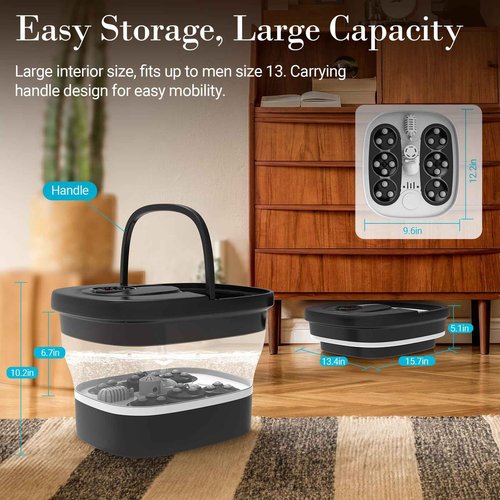 CuPiLo Foot Spa Bath Massager, 2025 Upgraded Foot Bath with Circulation Heat, Motorized Shiatsu Massage Balls, Pedicure Soaking Tub with Waves, Remote, Handle, Feet Stress Relief, Gifts